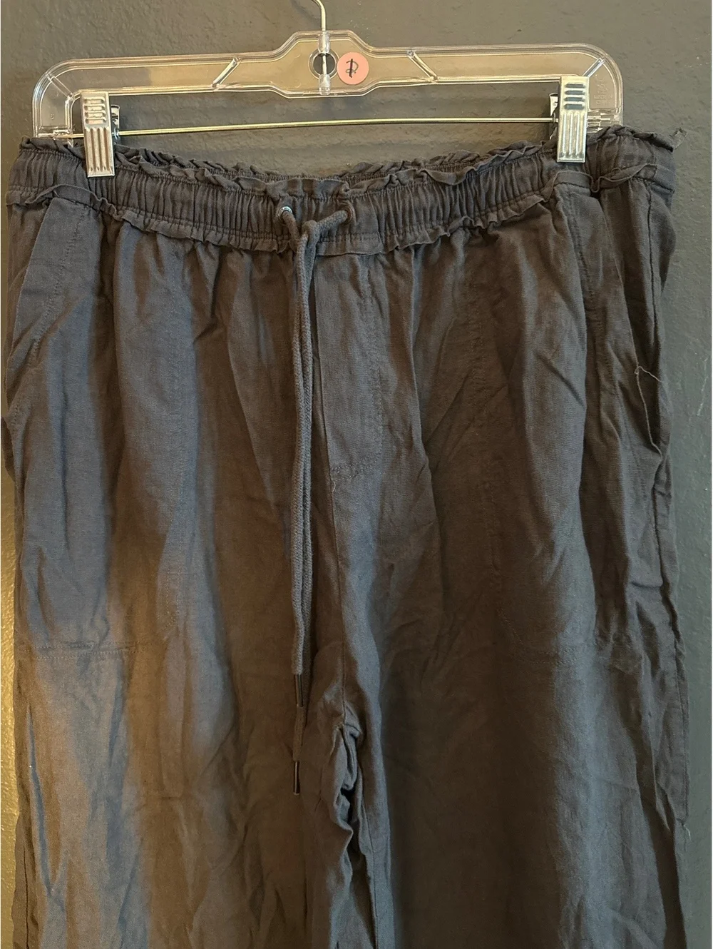 Splendid Women's Large Gray Casual Linen Blend Pants with Drawstring Waist